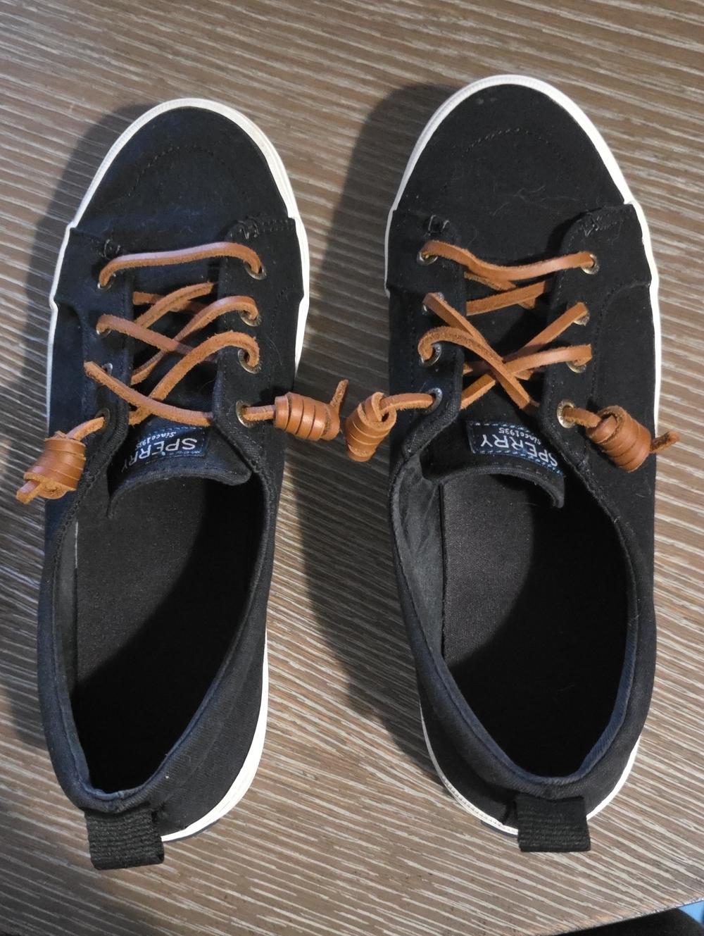 Sperry Black Canvas Sneakers with Tan Laces - Size 8.5